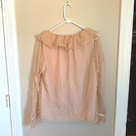 NWT J. Crew Ruffleneck Clip-dot Top Bow Detail Cream Sheer Long Sleeve size XL - Picture 8 of 9